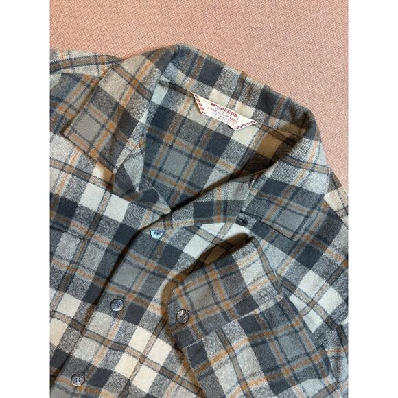Vintage 50s McGregor Green Plaid Flannel Shirt Loop Collar Mens M Rockabilly